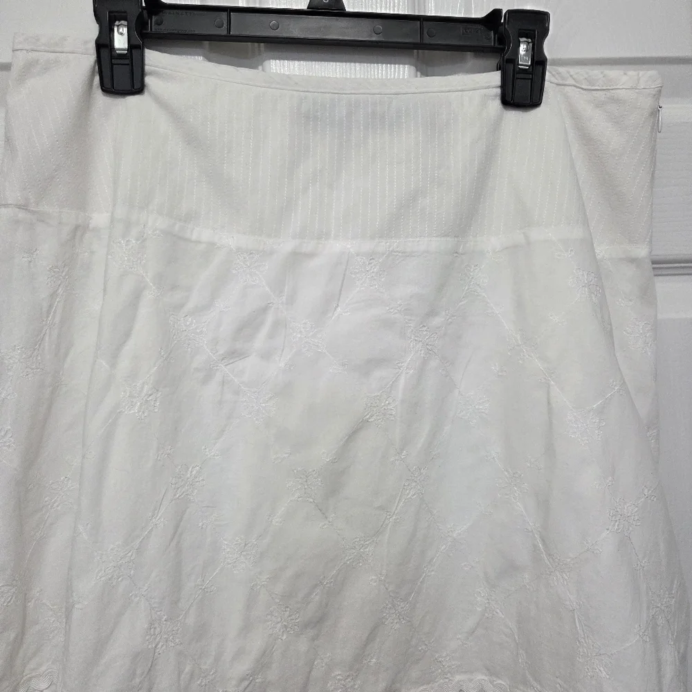 Vintage Requirements White Embroidered Eyelet Cotton Midi Skirt Size 14 Boho - Picture 2 of 10